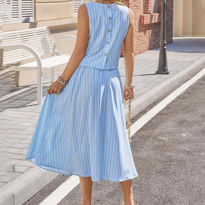 Striped Skirt Set 2 Piece Casual Sleeveless Top and Midi Skirt Summer Matching Lounge Sets for Everyday Wear adaptable