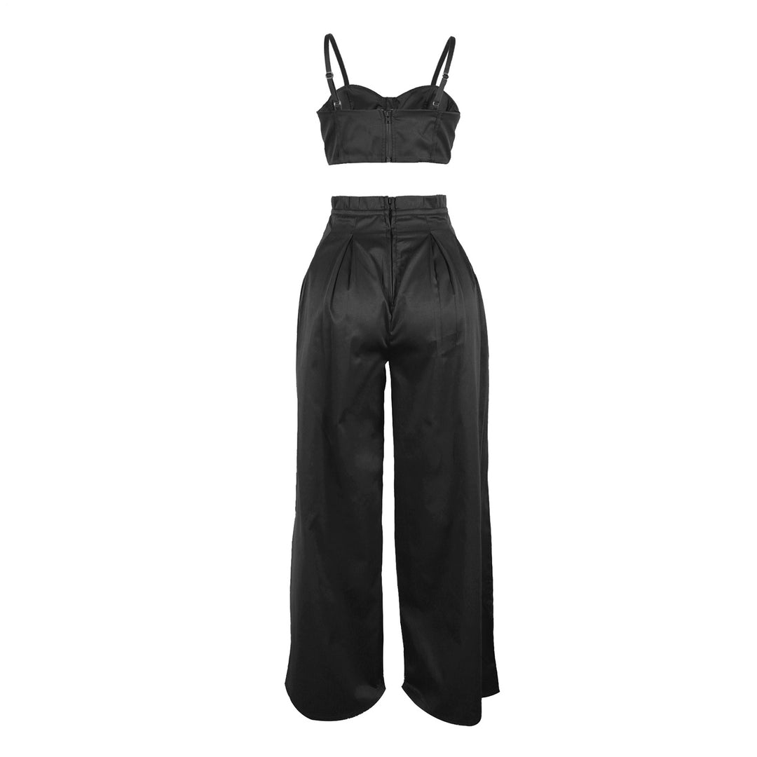 Women's 2 Piece Sets Sleeveless Crop Bustier Tops Wide Leg Casual Trousers with Drawstring for Streetwear premium