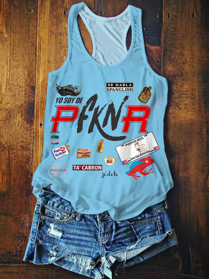 Yo Soy De Pfknr PR Printed Casual Tank Top
