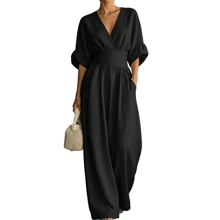 Womens Jumpsuits Casual Dressy V Neck Wide Leg Flowy Short Sleeve Casual Cinched Waist Overalls Daily Wear best service