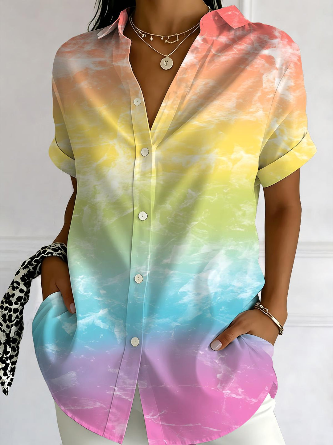 Gradient Print Women's Short Sleeve Shirts