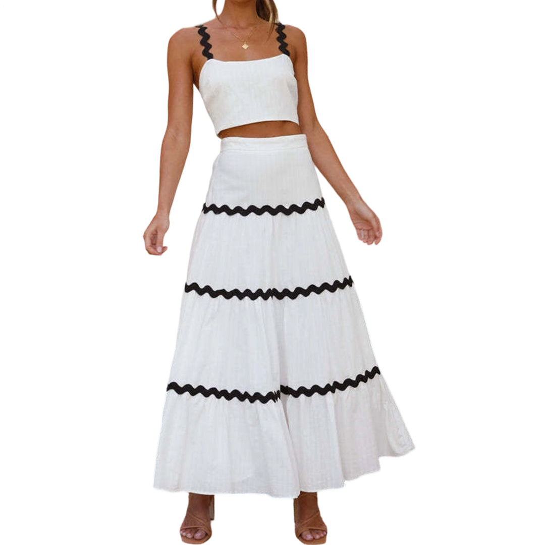 Crop Top Skirt Set for Women Two Piece Flowy Maxi Skirt and Spaghetti Strap Top Matching Set Daily Wear easy to use