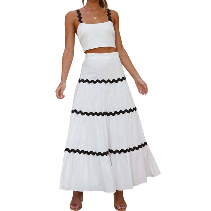 Crop Top Skirt Set for Women Two Piece Flowy Maxi Skirt and Spaghetti Strap Top Matching Set Daily Wear easy to use