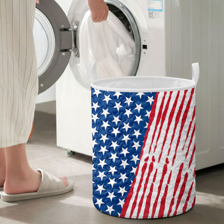American Flag Laundry Basket Quilted Summer Holiday Basket Large Laundry Hamper with Handles for Bedroom adorable