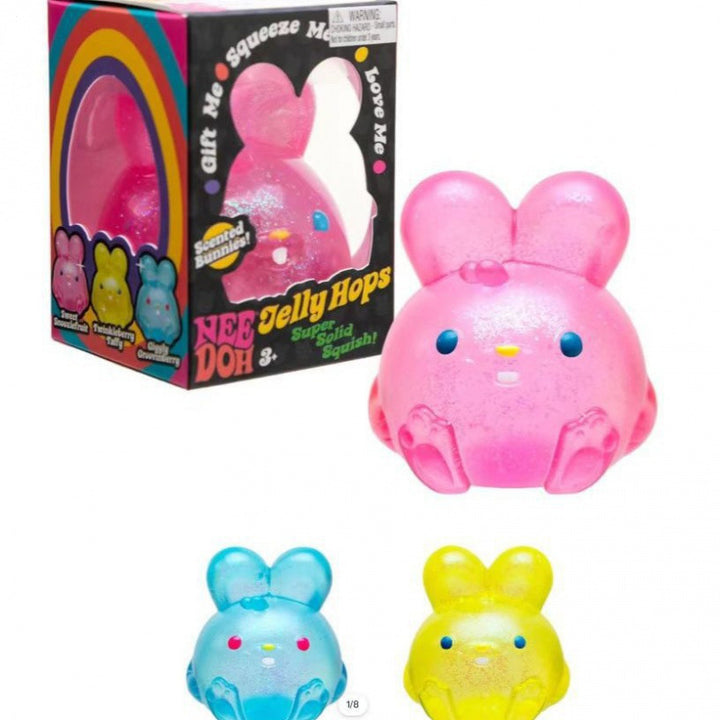 NeeDoh Jelly Hops Scented Bunnies Assorted Colours - Soft Squeezable Texture, Sparkly Finish, Sweet Jellybean Aroma, Tactile Sensory Fun