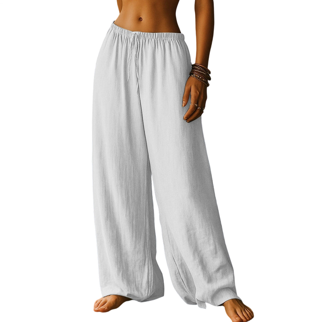 Cotton Wide Leg Pants for Women Drawstring Casual Elastic Waist Pants Flowy Cotton Beach Trousers for Travel charitable