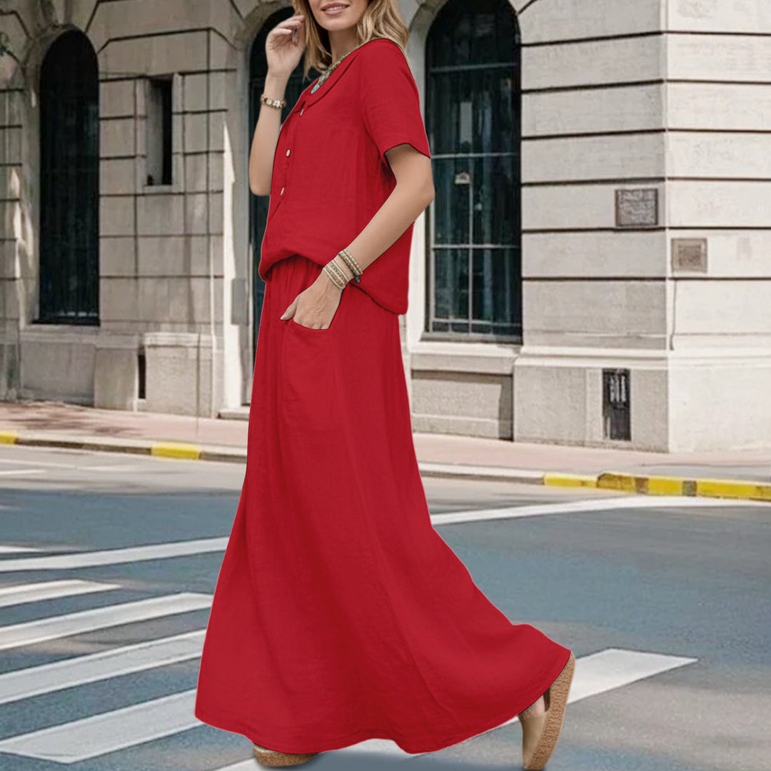 2 Piece Skirt Set Solid Cotton Two Piece Sets Short Sleeve Top and Maxi Skirt Casual Outfit for Daily Wear everywhere