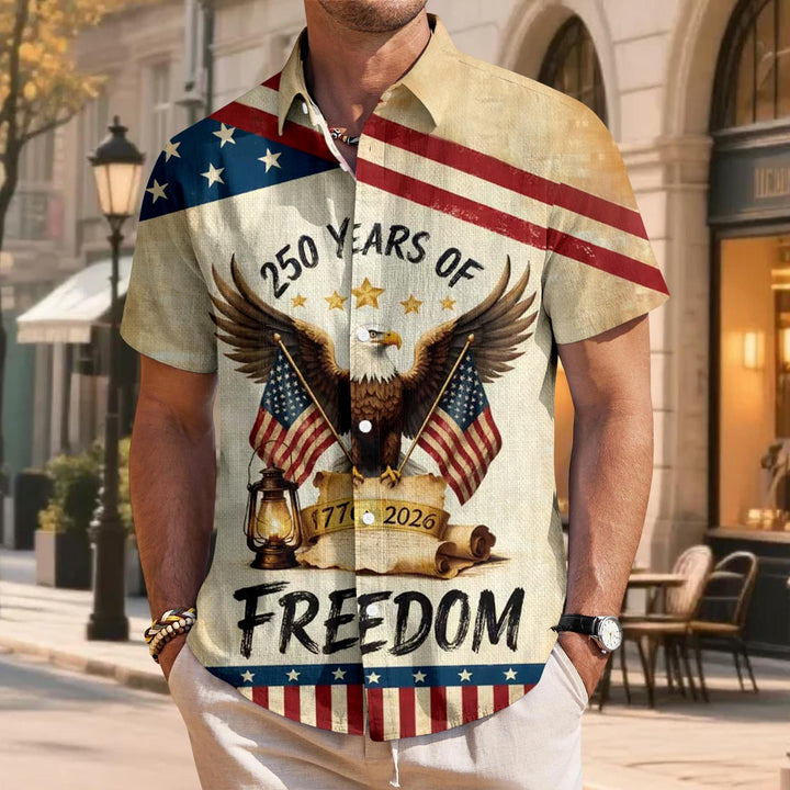 Patriotic Button Up Shirts for Men Flag 250 Years Lapel Short Sleeve Casual Trendy Hawaiian Shirts for Travel useful