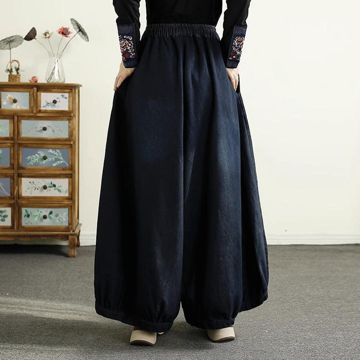 Womens Embroidered Jeans High Waisted Elastic Waist Denim Pants Baggy Trousers with Pockets for Travel Date fashionable