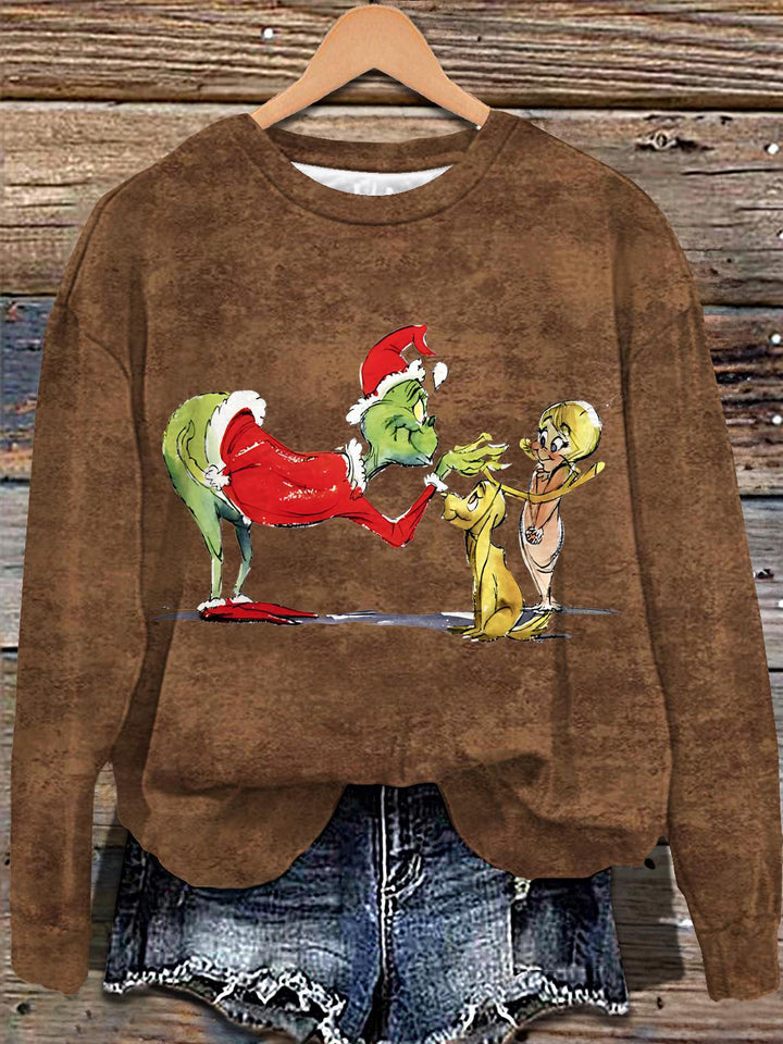Christmas Funny Grinch Printed Long Sleeve Casual Top
