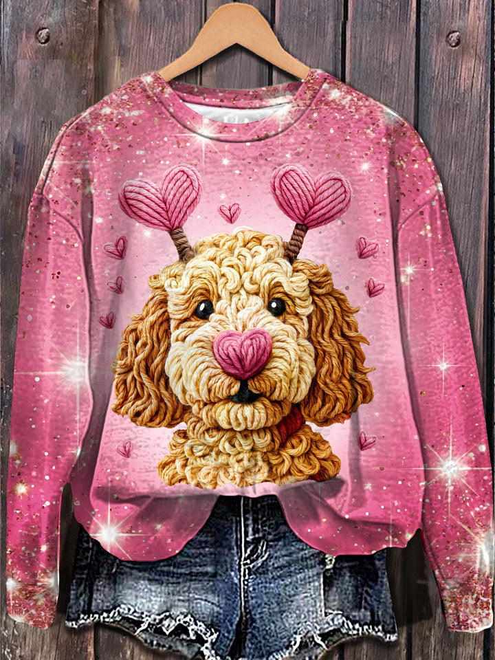 Valentine's Day Love Dog Printed Long Sleeve Casual Top