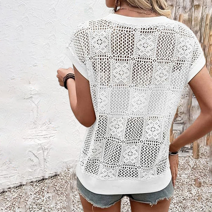 Crochet Top Cap Sleeve Hollow Out Blouse Lightweight Beach Vacation Clothes for Daily Wear Dating Travel dependable
