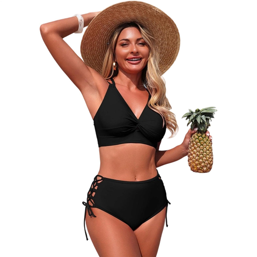 Womens Bikini Swimsuits Twist Front Bikini Swimsuit Sexy V Neck Lace Up Two Piece Bathing Suit for Vacation modern