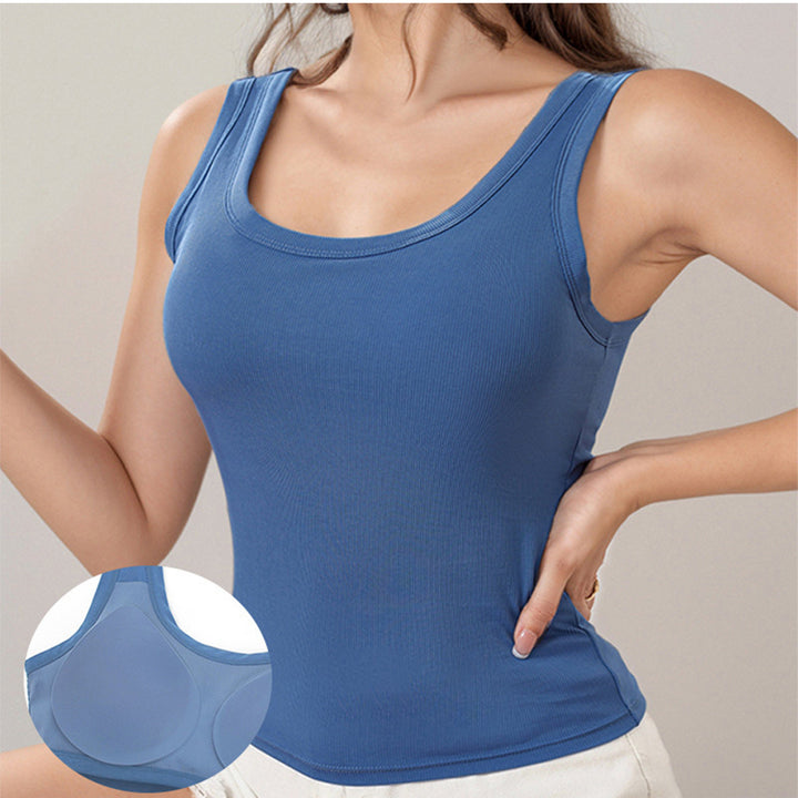 Built in Bra Tank Tops for Women U-Back Summer Sexy Casual Sleeveless Fitted Tank with Removable Pads for Gym welcoming