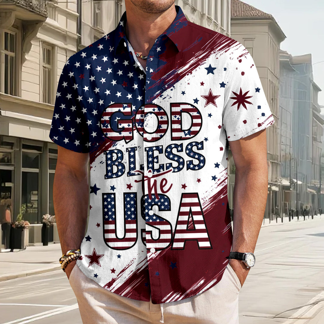 Patriotic Button Up Shirts For Men 250 Years Flag Lapel Short Sleeve Casual Trendy Hawaiian Shirts for Travel respectable