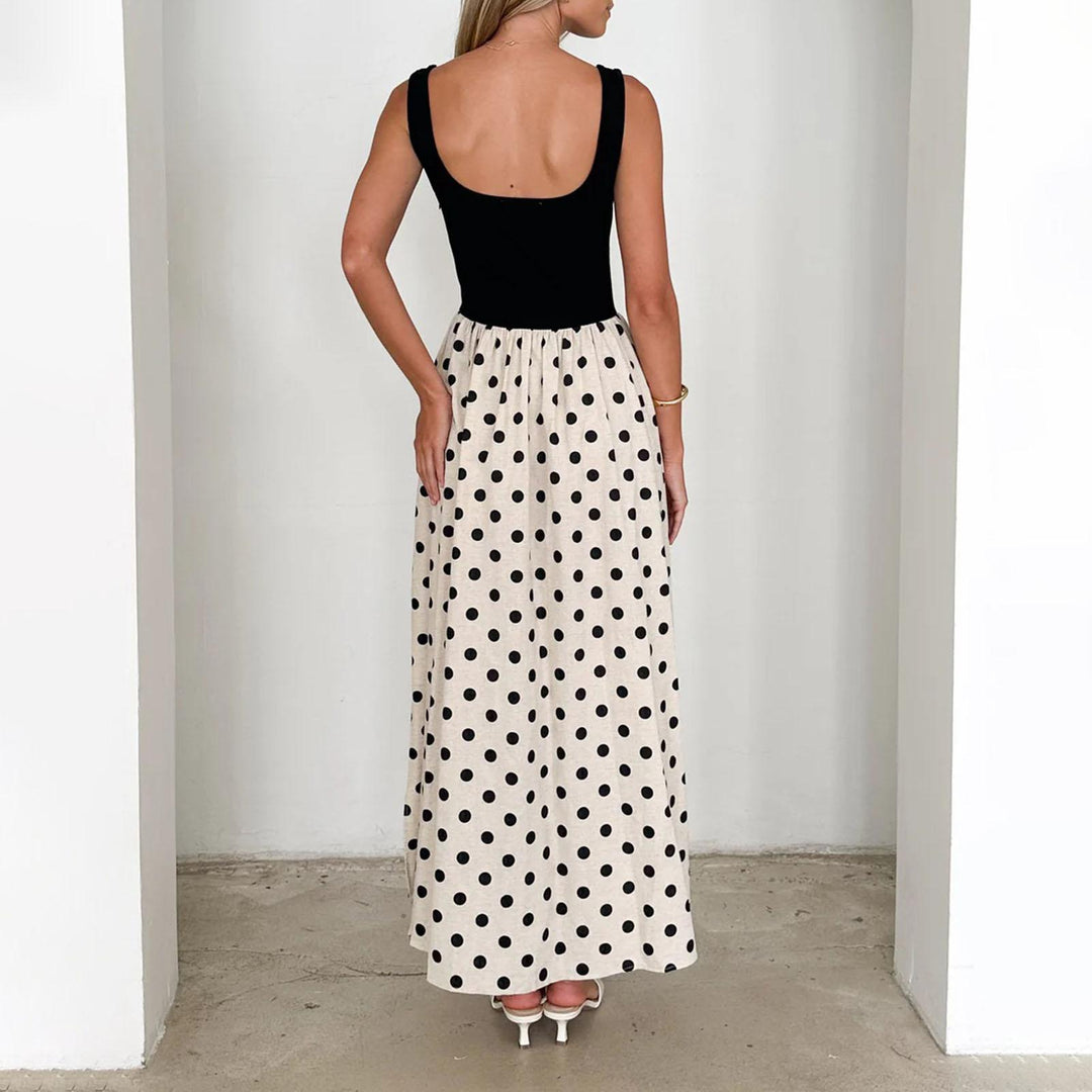 Sleeveless Maxi Dress for Women Dot Scoop Neck Summer Sleeveless Boho A Line Flowy Maxi Tank Dress for Travel everywhere