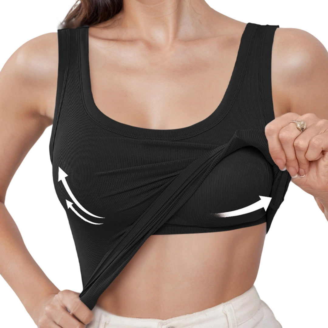 Built in Bra Tank Tops for Women U-Back Summer Sexy Casual Sleeveless Fitted Tank with Removable Pads for Gym welcoming