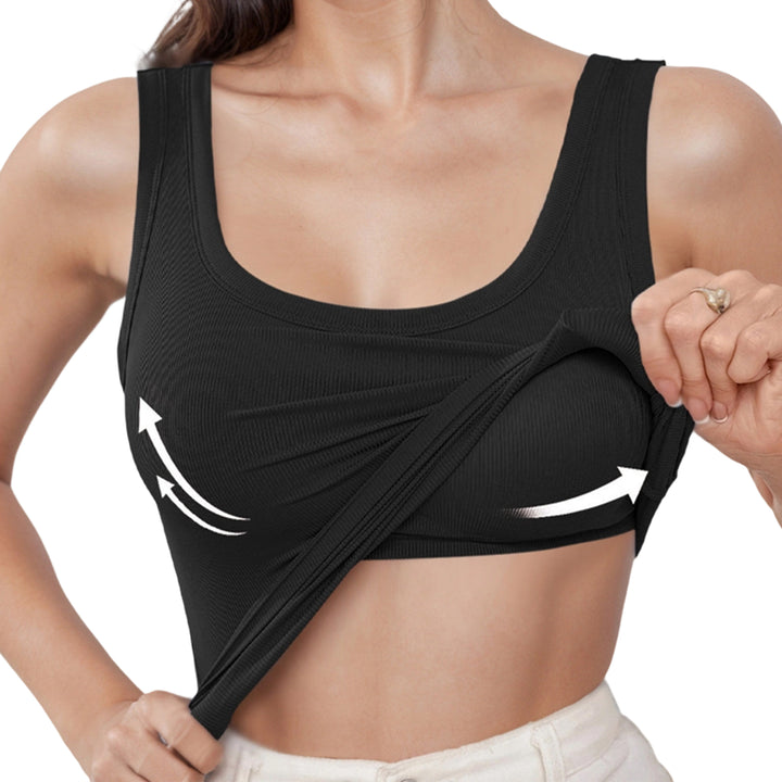 Built in Bra Tank Tops for Women U-Back Summer Sexy Casual Sleeveless Fitted Tank with Removable Pads for Gym welcoming