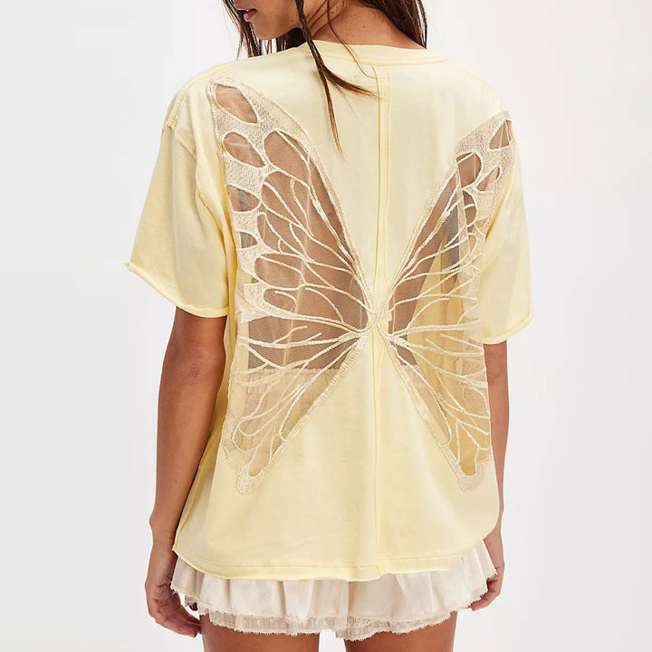 Cut Out Tops for Women Butterfly Cut Out Back Fashion Casual T Shirts Loose Fit Basic Tops for Going Out newcomer