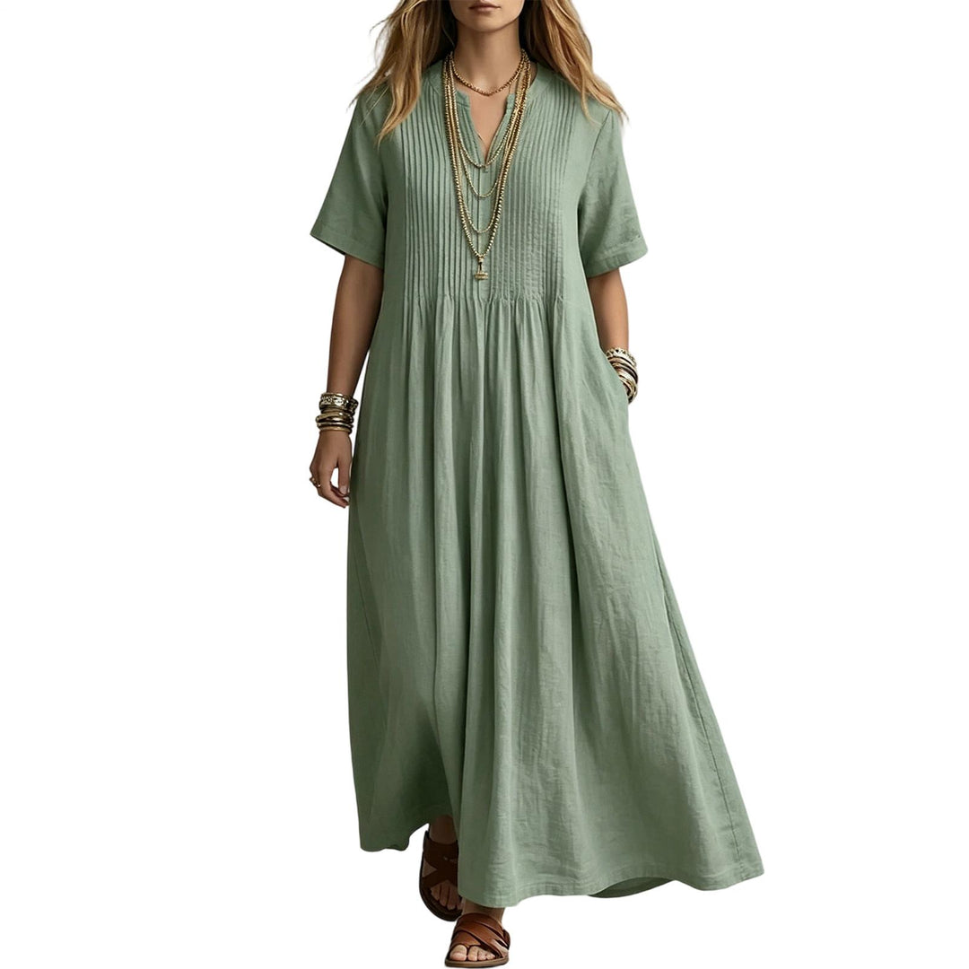 Short Sleeve Maxi Dress V Neck Short Sleeve Casual Long Dresses Loose Summer Clothes for Vacation Dating welcoming