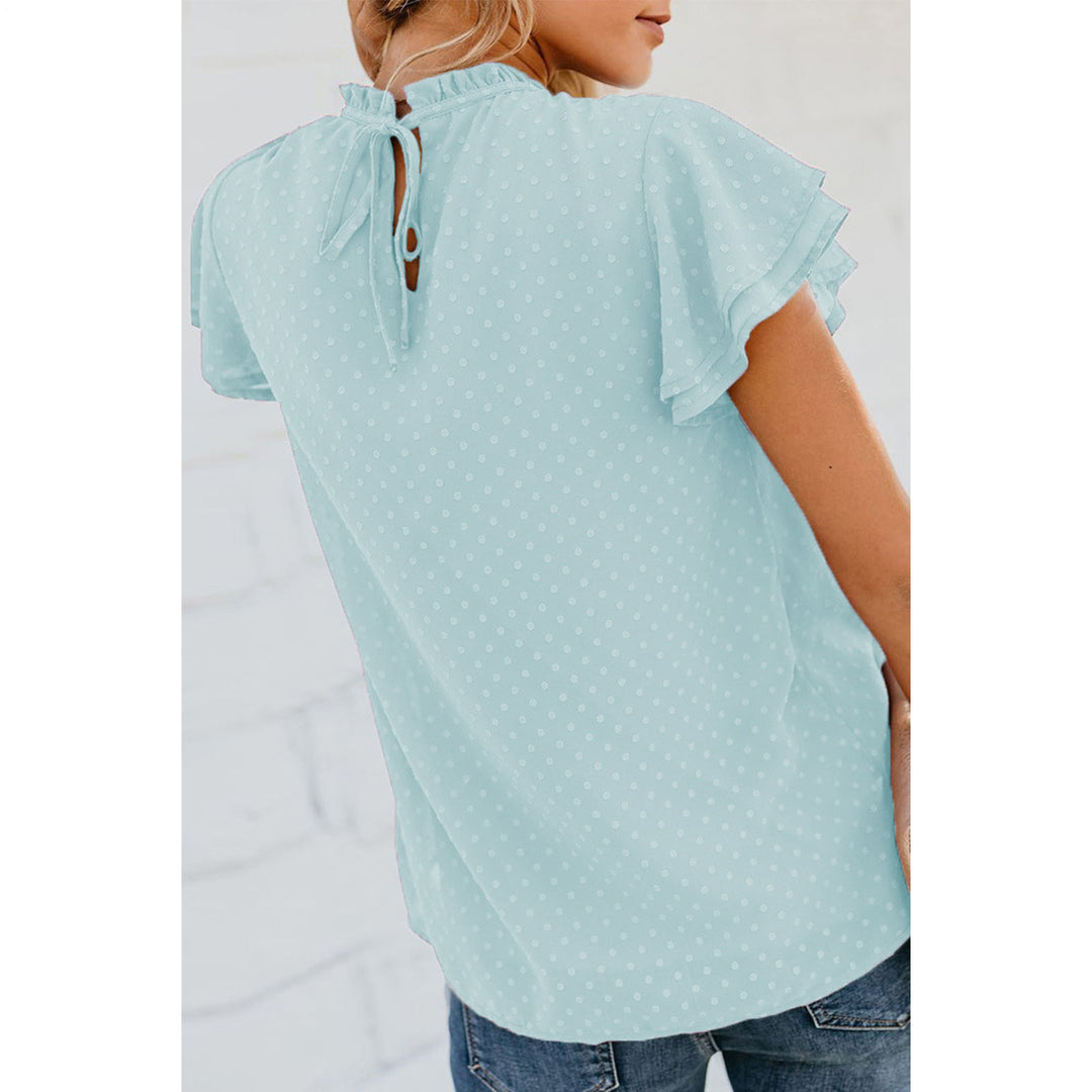 Womens Ruffle Short Sleeve Blouse Dot Smocked Crewneck Summer Flowy Chiffon Shirts Pullover Tops for Travel expedient