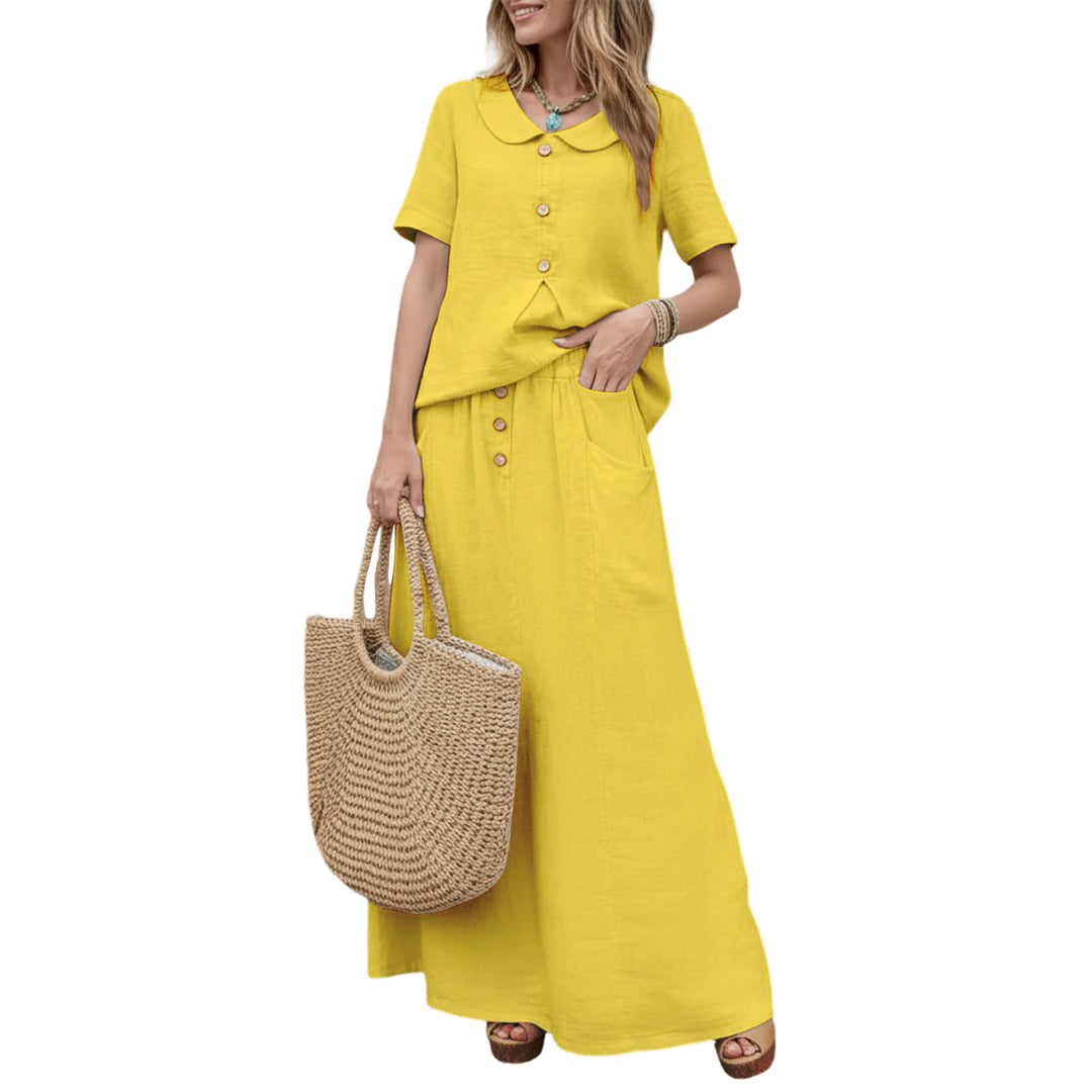 2 Piece Skirt Set Solid Cotton Two Piece Sets Short Sleeve Top and Maxi Skirt Casual Outfit for Daily Wear everywhere