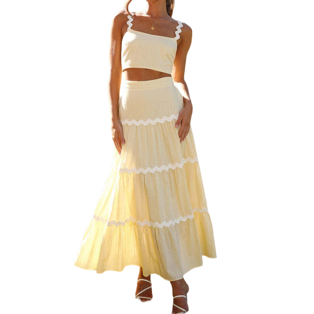 Crop Top Skirt Set for Women Two Piece Flowy Maxi Skirt and Spaghetti Strap Top Matching Set Daily Wear easy to use
