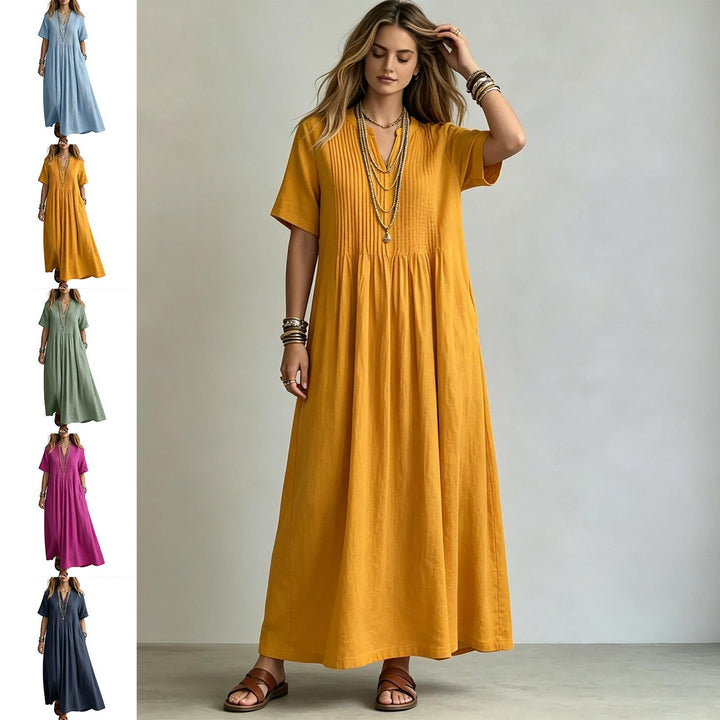 Short Sleeve Maxi Dress V Neck Short Sleeve Casual Long Dresses Loose Summer Clothes for Vacation Dating welcoming