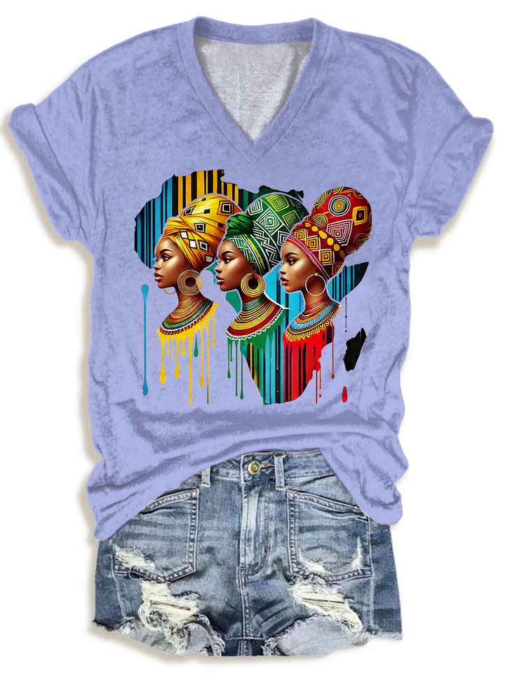 Black Woman African Map Black Queen V-neck T-Shirt