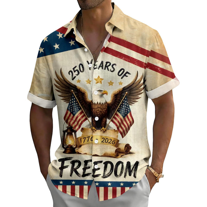 Patriotic Button Up Shirts for Men Flag 250 Years Lapel Short Sleeve Casual Trendy Hawaiian Shirts for Travel useful