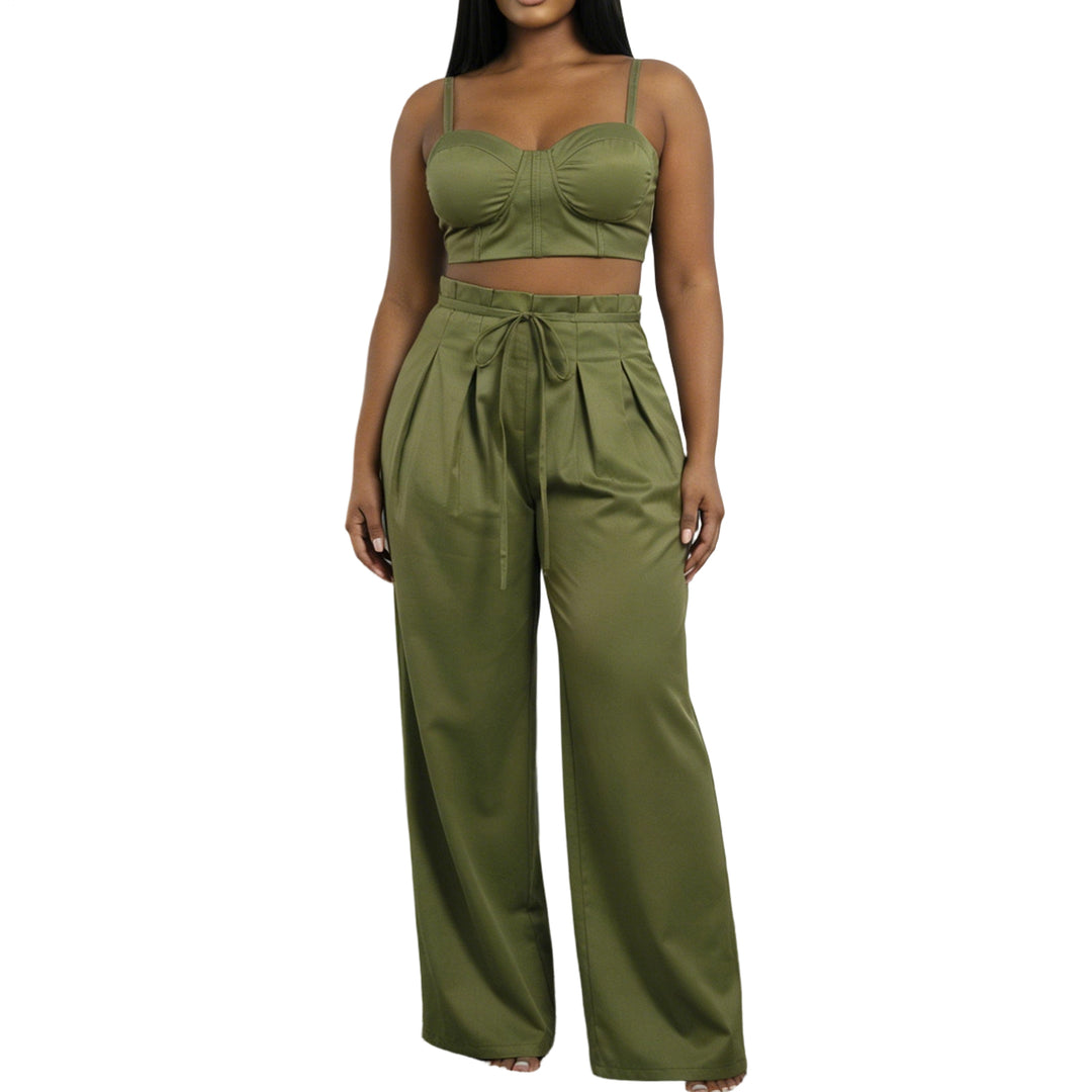 Women's 2 Piece Sets Sleeveless Crop Bustier Tops Wide Leg Casual Trousers with Drawstring for Streetwear premium