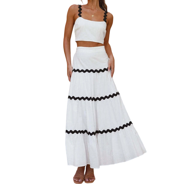 Crop Top Skirt Set for Women Two Piece Flowy Maxi Skirt and Spaghetti Strap Top Matching Set Daily Wear easy to use