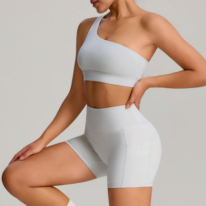 Bra and Shorts Workout Set High Waisted Seamless Off Shoulder Sports Bra and Shorts Lounge Set for Running favorable
