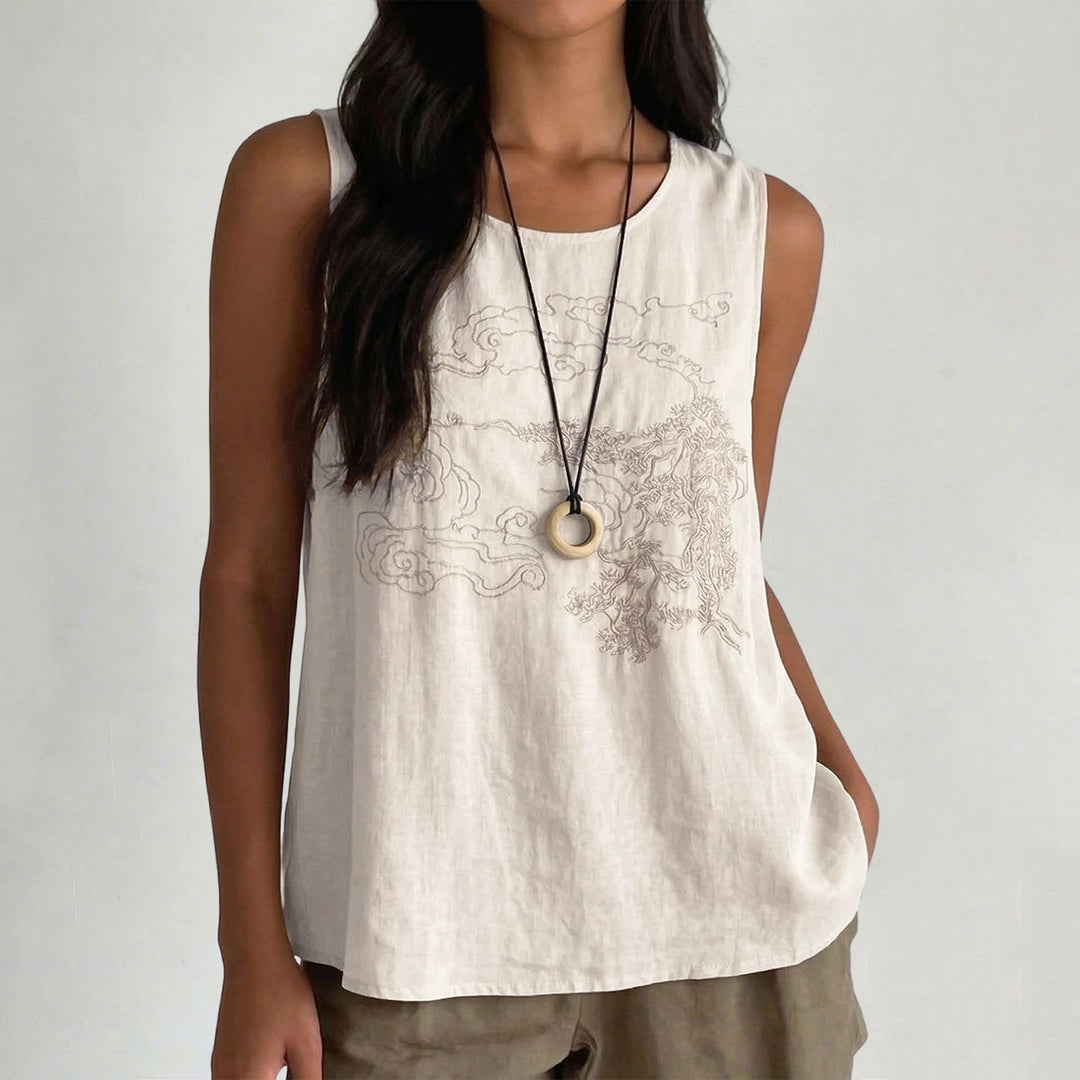 Embroidered Sleeveless Tops for Women Embroidered Summer Sleeveless Shirts Loose Fit Tank Tops for Vacation gifts