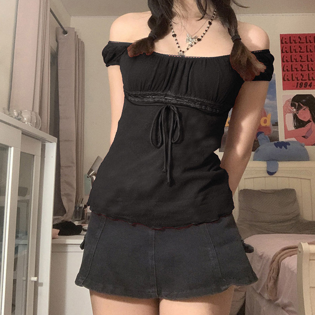 Off The Shoulder Shirts for Women Lace Trim Bow Dressy Casual Blouses Sexy Going Out Shirts for Going Out method