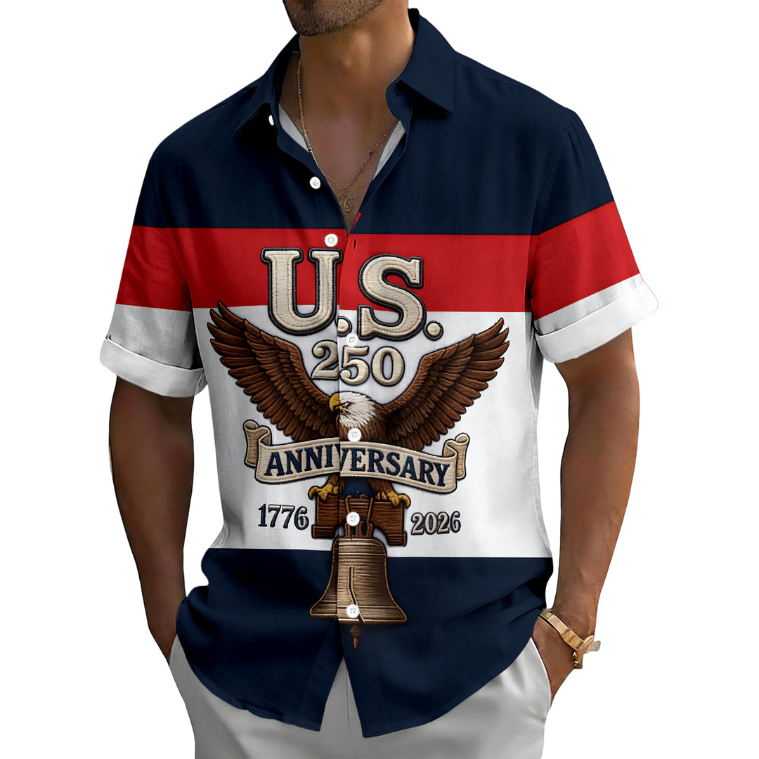 Patriotic Button Up Shirts for Men Flag 250 Years Lapel Short Sleeve Casual Trendy Hawaiian Shirts for Travel useful
