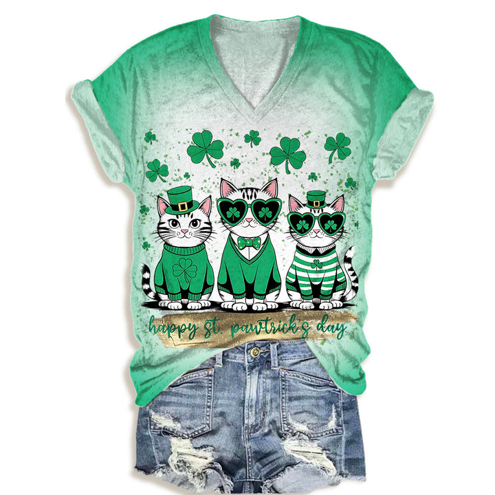 St. Patrick's Day Cats V-neck T-Shirt