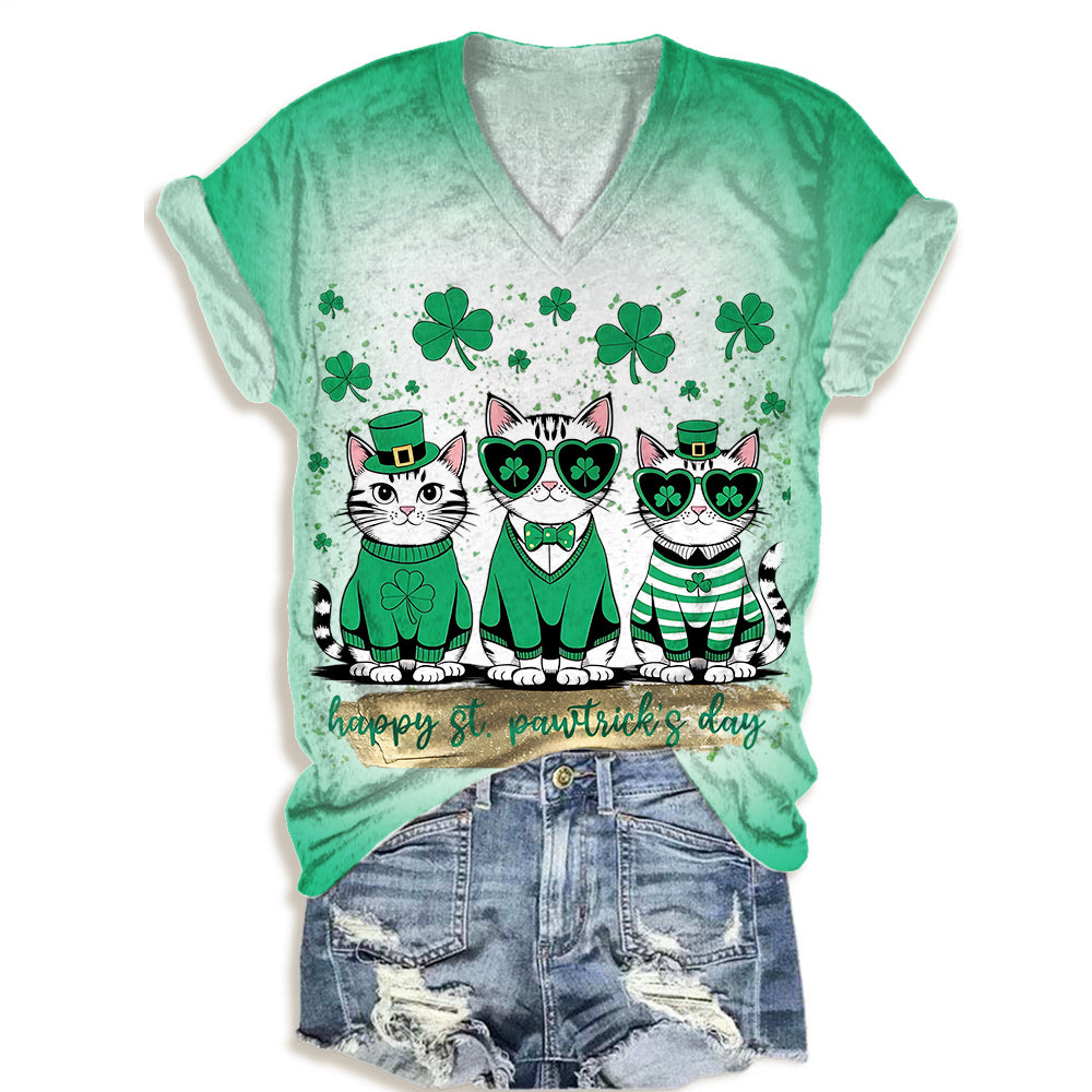 St. Patrick's Day Cats V-neck T-Shirt
