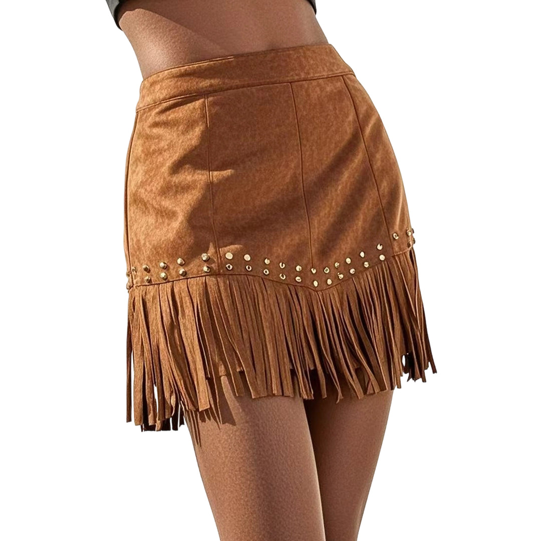 Fringe Skirt with Rivets Cowgirl Country Concert High Waist Fringe Mini Skirt for Dance Club Dates Travel ordinary