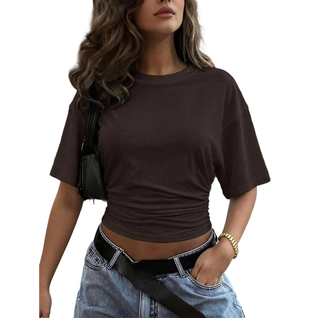 Women's Cinched Waist Shirts Ruched Causal Crop T Shirt Sexy Going Out Blouses Short Sleeve Everyday Wear classy
