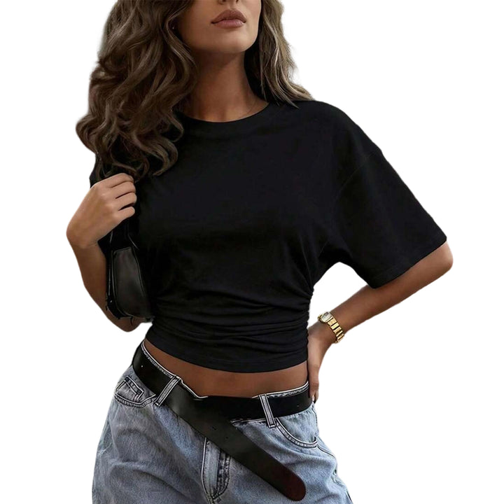 Women's Cinched Waist Shirts Ruched Causal Crop T Shirt Sexy Going Out Blouses Short Sleeve Everyday Wear classy