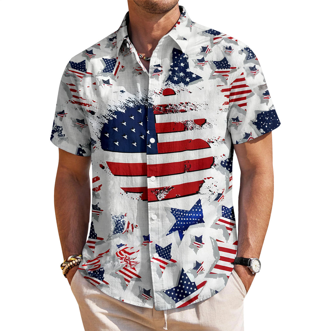 Patriotic Button Up Shirts For Men 250 Years Flag Lapel Short Sleeve Casual Trendy Hawaiian Shirts for Travel respectable