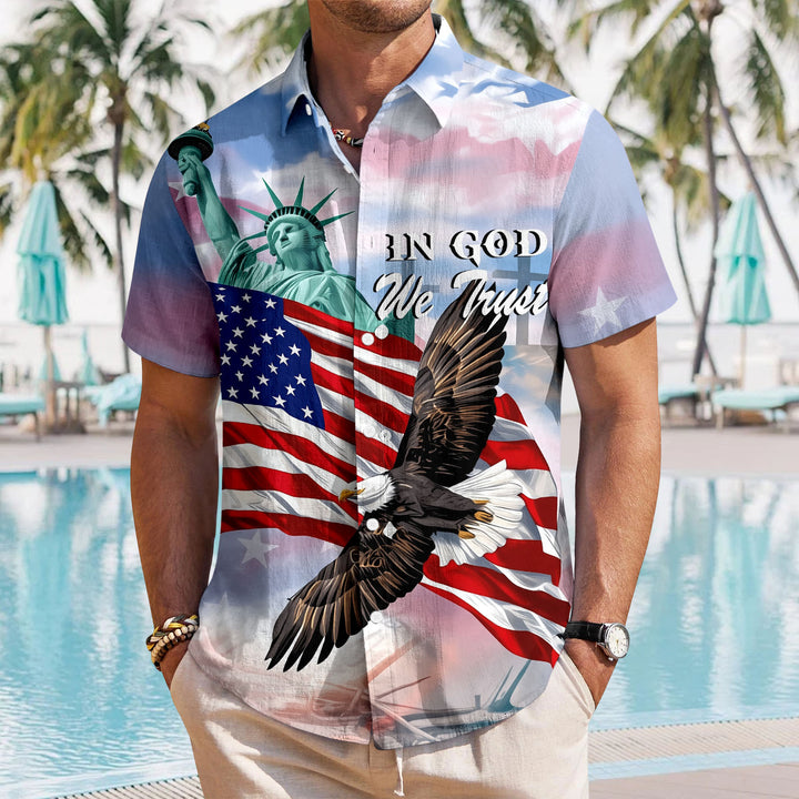 American Flag Button Up Shirt Short Sleeve Eagle American Flag Patriotic Button Down Shirt for Vacation trusted