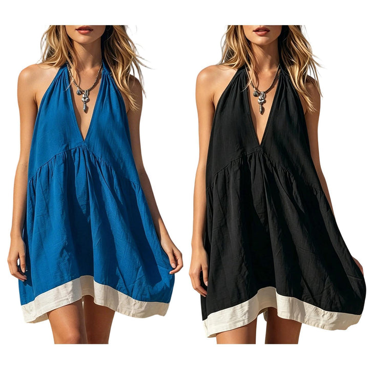 Sleeveless Mini Dress V Neck Summer Casual Swing Linen Sundresses Loose Babydoll Dress for Vacation Dating beautiful
