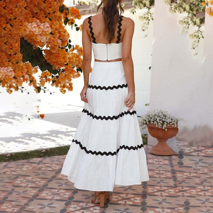 Crop Top Skirt Set for Women Two Piece Flowy Maxi Skirt and Spaghetti Strap Top Matching Set Daily Wear easy to use