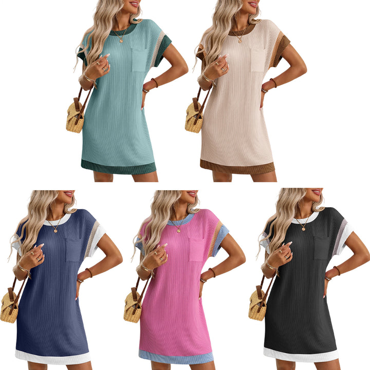 Womens Tshirt Dress Round Neck Casual Summer Ribbed Knit Tunic Tshirt Fashion Dresses for Daily Wear Work adorable