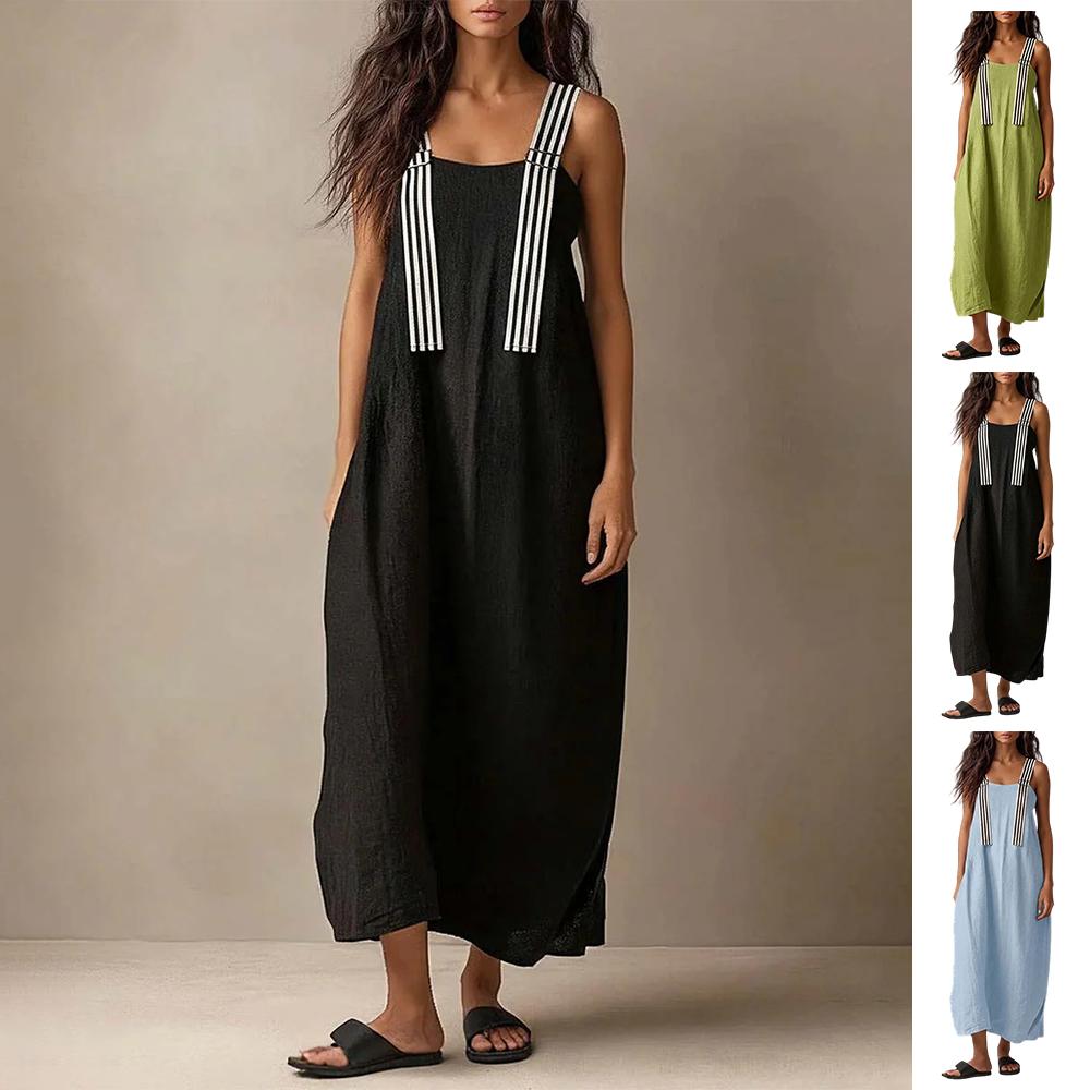 Midi Sleeveless Dresses for Women Striped Shoulder Strap Beach Vacation Loose Sleeveless Dress for Travel useful