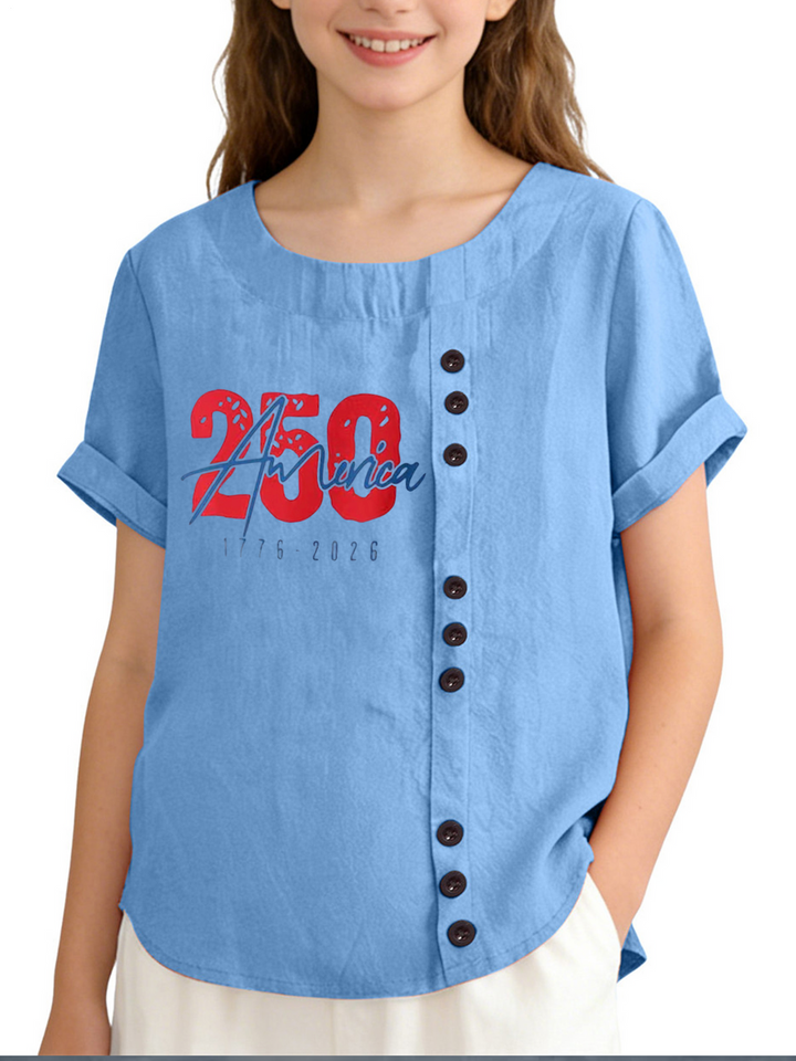 America 250th Anniversary Children's Cotton And Linen Button Shirt