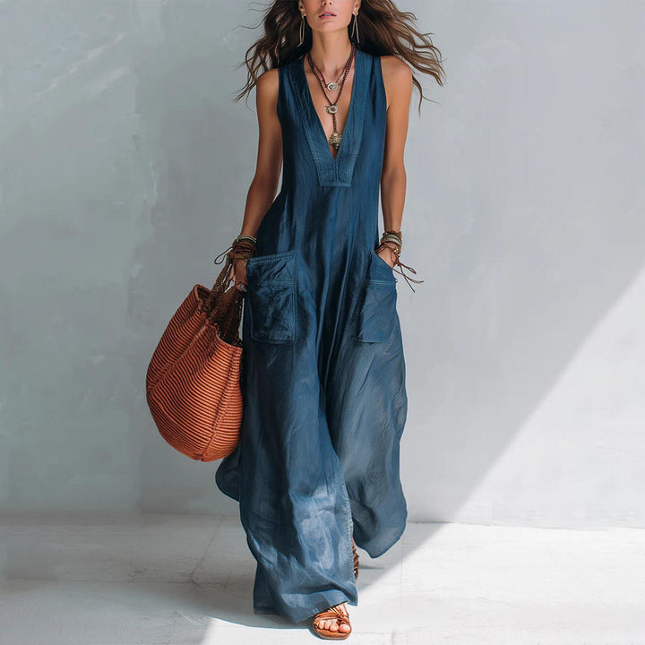 Wide Leg Jumpsuit for Women V Neck Summer Sleeveless Jumpsuits Long Overalls with Pockets for Streetwear gaudily