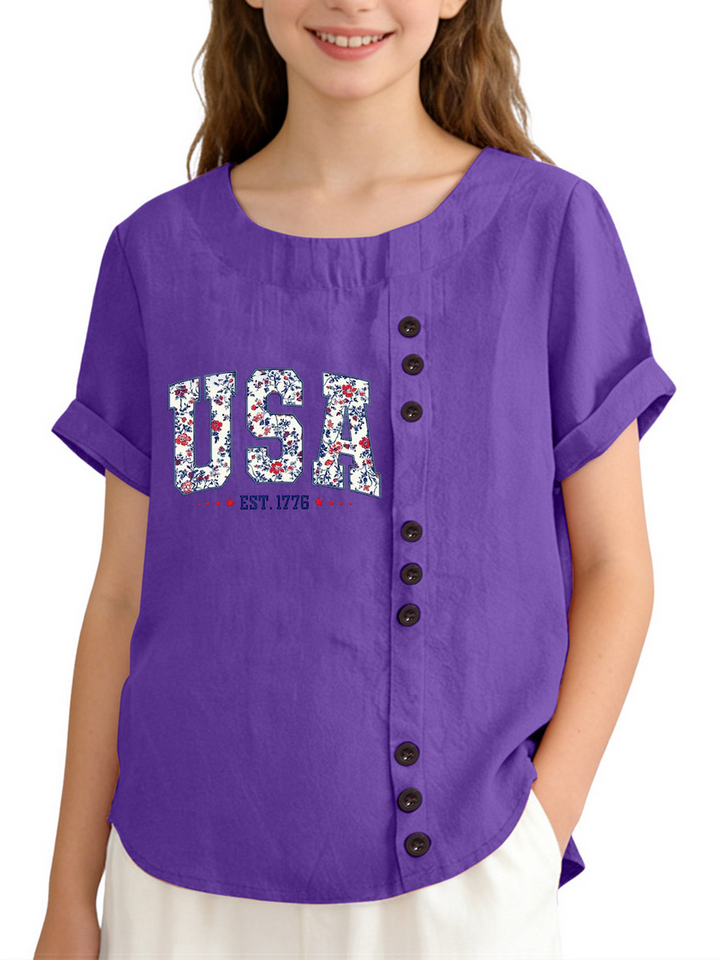 America 250th Anniversary Children's Cotton And Linen Button Shirt